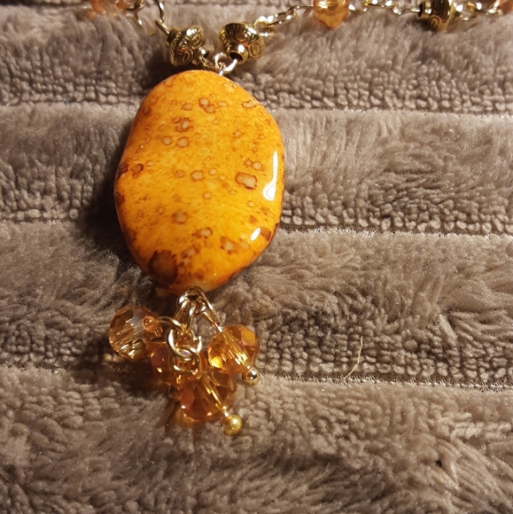 Handmade Fall Colored Glass Bead Necklace With  Handmade Chain - Picture 3 of 3